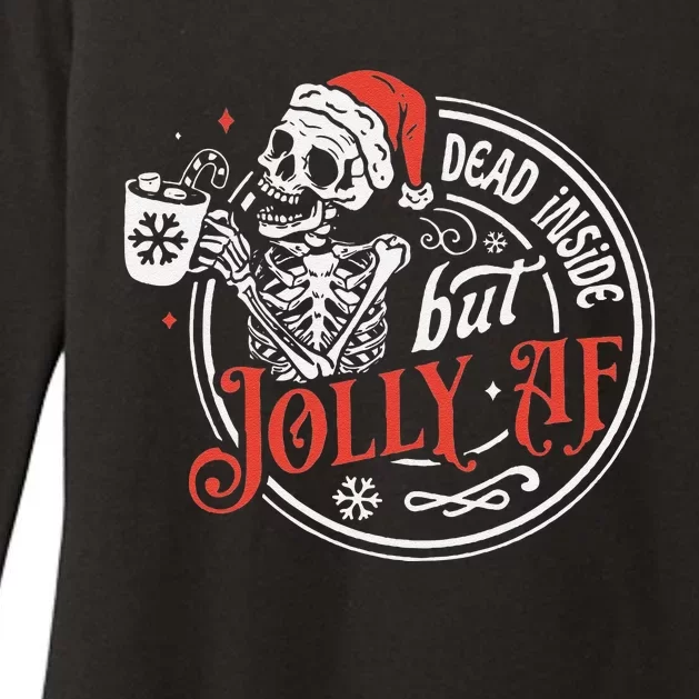 Funny Dead Inside But Jolly Af Dead Inside Jolly Skeleton Christmas Womens CVC Long Sleeve Shirt