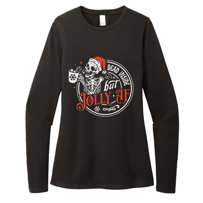 Funny Dead Inside But Jolly Af Dead Inside Jolly Skeleton Christmas Womens CVC Long Sleeve Shirt