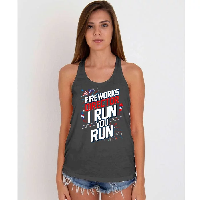 Fireworks Director I Run You Run 4th Of July Independence Women's Knotted Racerback Tank