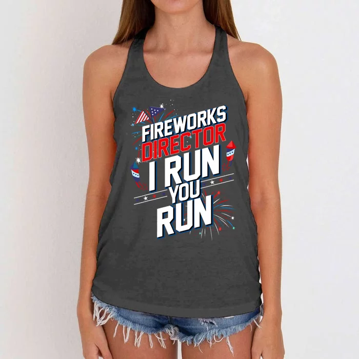 Fireworks Director I Run You Run 4th Of July Independence Women's Knotted Racerback Tank