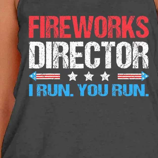 Fireworks Director I Run You Run Funny 4th Of July Women's Knotted Racerback Tank