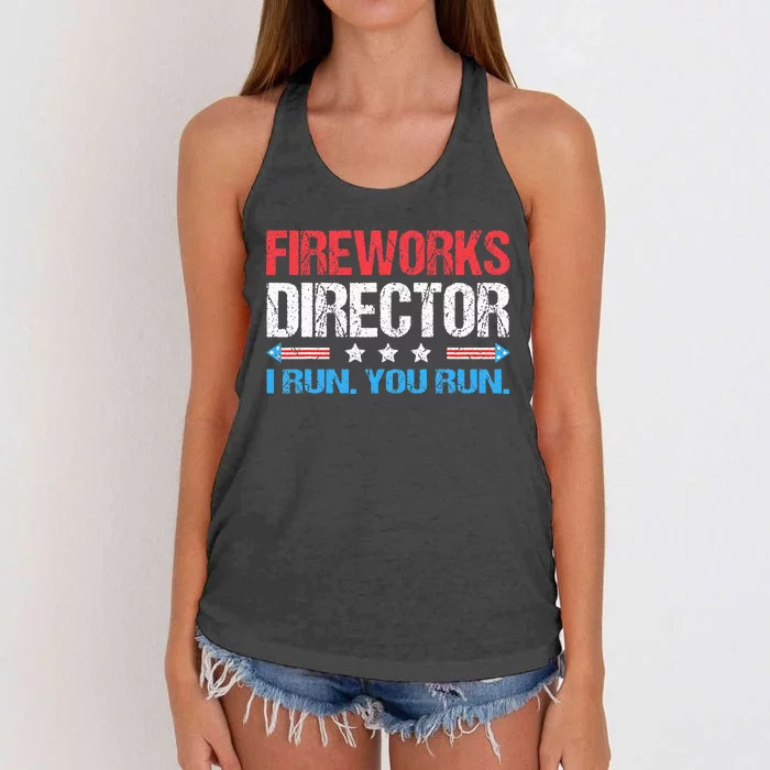 Fireworks Director I Run You Run Funny 4th Of July Women's Knotted Racerback Tank