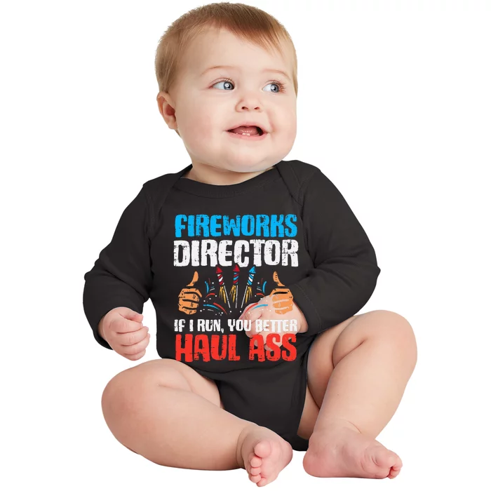 Fireworks Director If I Run Funny 4th Of July Fourth Men Baby Long Sleeve Bodysuit