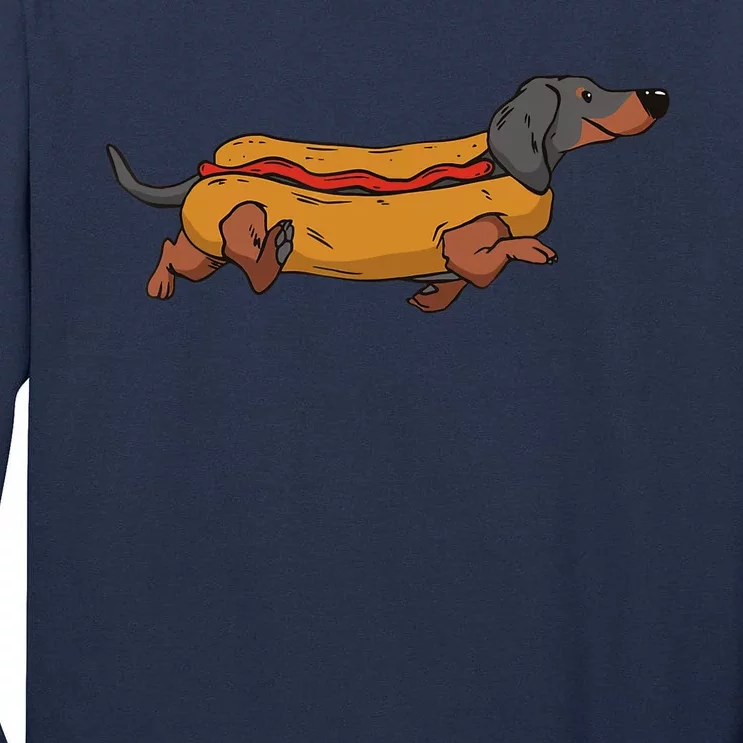 Funny Dachshund In Bun Weiner Hot Dog Cute Foodie Pun Tall Long Sleeve T-Shirt