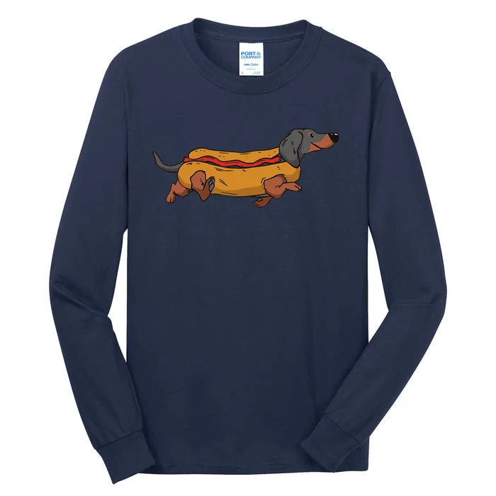 Funny Dachshund In Bun Weiner Hot Dog Cute Foodie Pun Tall Long Sleeve T-Shirt