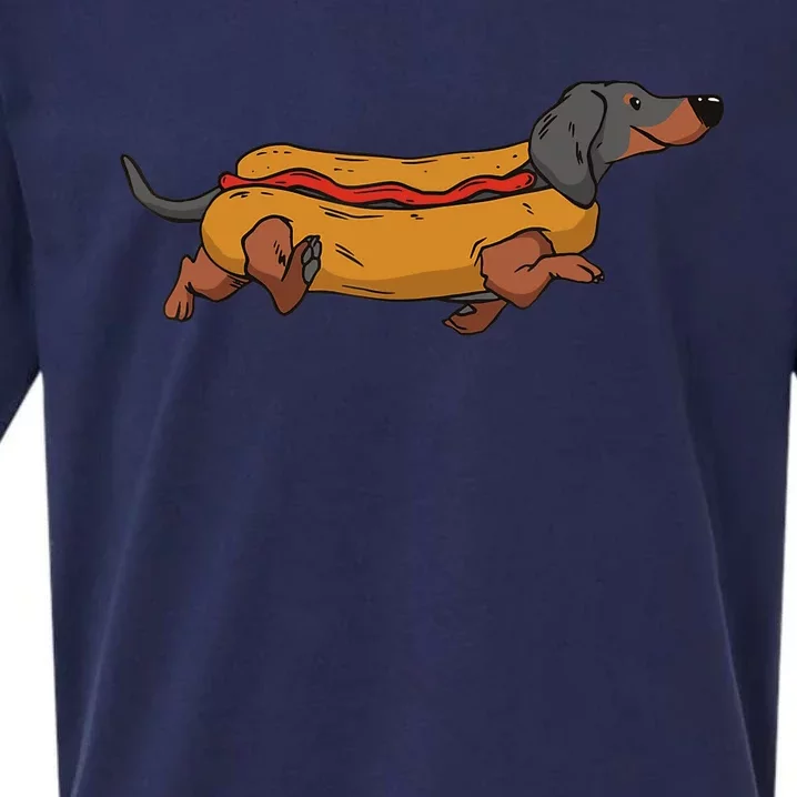 Funny Dachshund In Bun Weiner Hot Dog Cute Foodie Pun Sueded Cloud Jersey T-Shirt