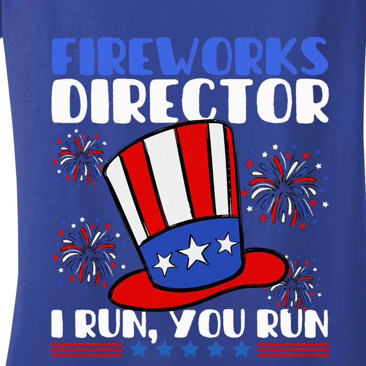 Fireworks Director I Run You Run Flag Funny 4th Of July Women's V-Neck T-Shirt