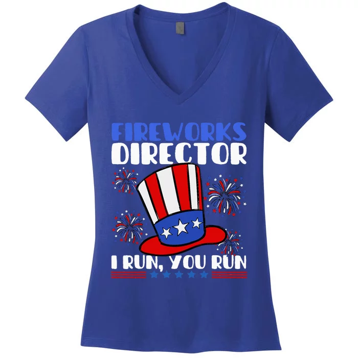 Fireworks Director I Run You Run Flag Funny 4th Of July Women's V-Neck T-Shirt