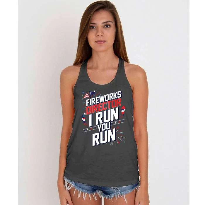 Fireworks Director I Run You Run 4th Of July Independence Women's Knotted Racerback Tank