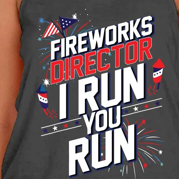 Fireworks Director I Run You Run 4th Of July Independence Women's Knotted Racerback Tank