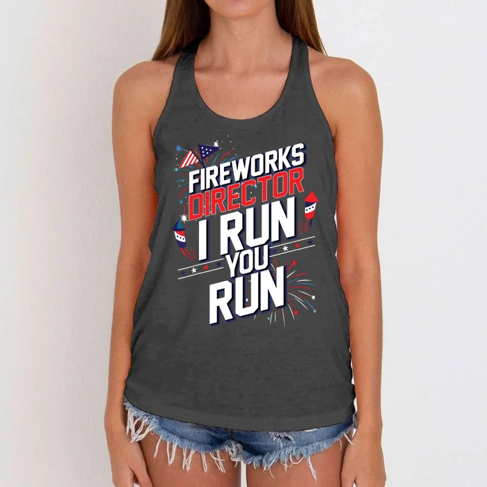 Fireworks Director I Run You Run 4th Of July Independence Women's Knotted Racerback Tank