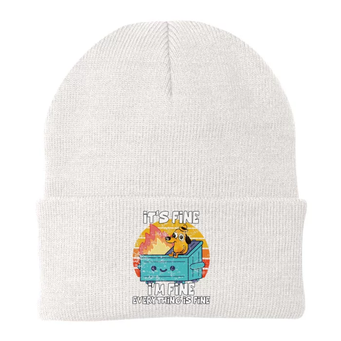 Funny Dumpster Its Fine IM Fine Everything Is Fine Dog Meme Knit Cap Winter Beanie