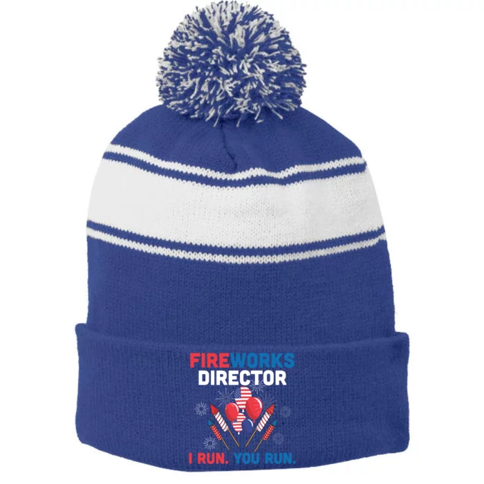 Fireworks Director I Run You Run 4th Of July Usa Flag Pride Gift Stripe Pom Pom Beanie