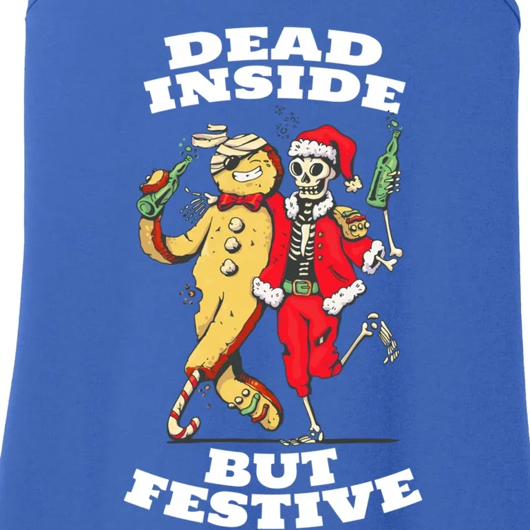 Funny Dead Inside But Festive Christmas Skeleton Santa Hat Gift Ladies Essential Tank