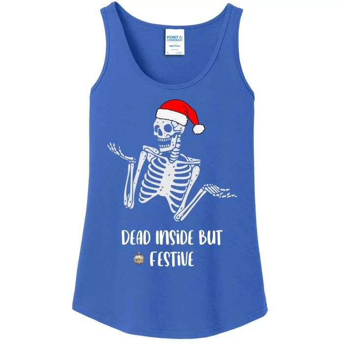 Funny Dead Inside But Festive Skeleton Christmas Graphic Gift Ladies Essential Tank