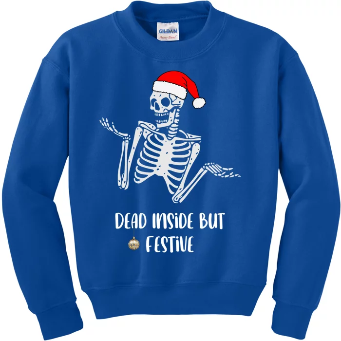 Funny Dead Inside But Festive Skeleton Christmas Graphic Gift Kids Sweatshirt