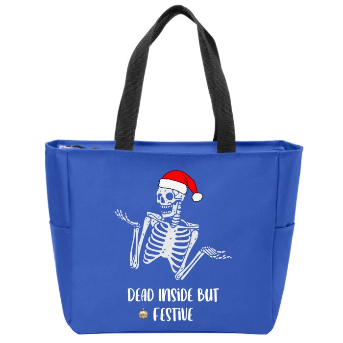 Funny Dead Inside But Festive Skeleton Christmas Graphic Gift Zip Tote Bag