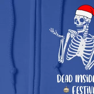 Funny Dead Inside But Festive Skeleton Christmas Graphic Gift Full Zip Hoodie