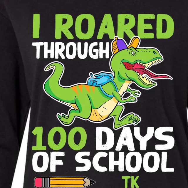 Fun Dinosaur I Roared Through 100 Days Of School Tk Womens Cotton Relaxed Long Sleeve T-Shirt