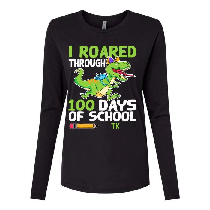 Fun Dinosaur I Roared Through 100 Days Of School Tk Womens Cotton Relaxed Long Sleeve T-Shirt