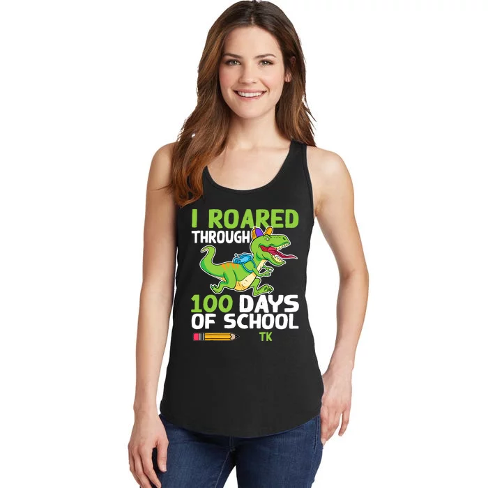 Fun Dinosaur I Roared Through 100 Days Of School Tk Ladies Essential Tank