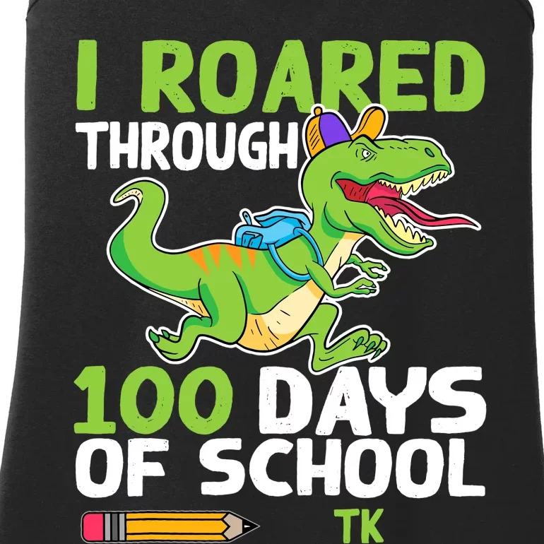 Fun Dinosaur I Roared Through 100 Days Of School Tk Ladies Essential Tank