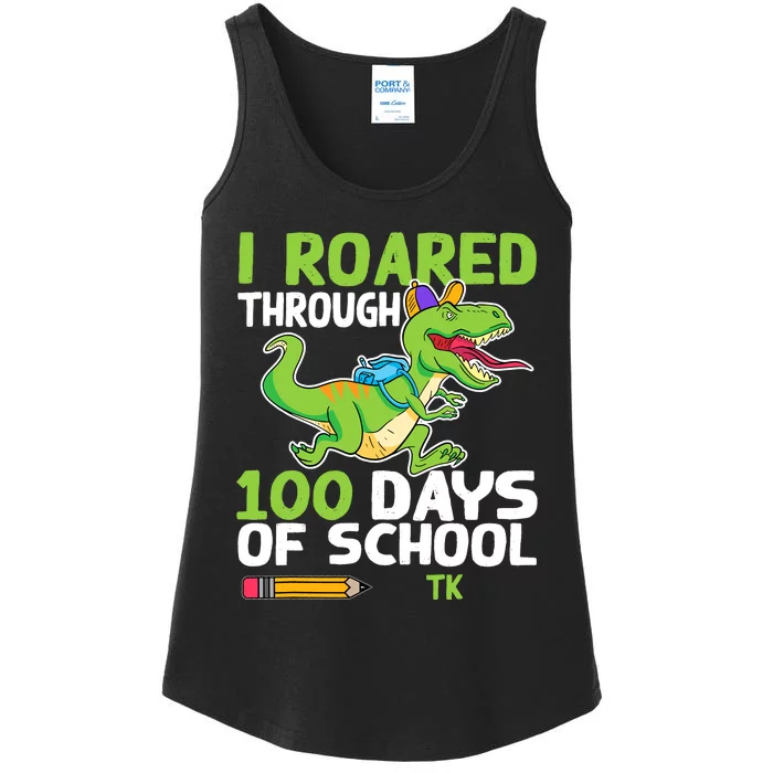 Fun Dinosaur I Roared Through 100 Days Of School Tk Ladies Essential Tank