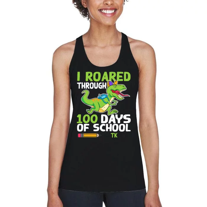 Fun Dinosaur I Roared Through 100 Days Of School Tk Women's Racerback Tank