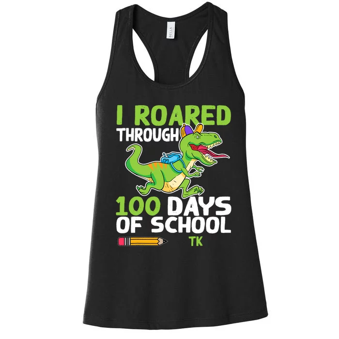 Fun Dinosaur I Roared Through 100 Days Of School Tk Women's Racerback Tank