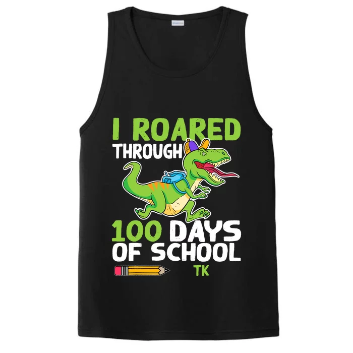 Fun Dinosaur I Roared Through 100 Days Of School Tk Performance Tank