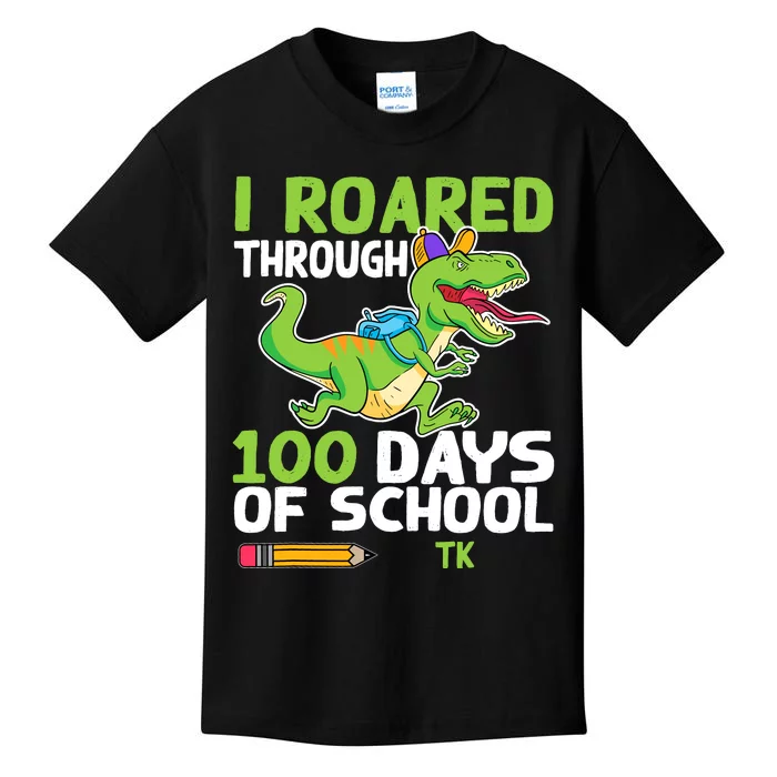 Fun Dinosaur I Roared Through 100 Days Of School Tk Kids T-Shirt