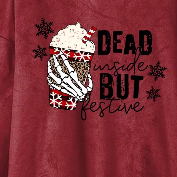 Funny Dead Inside But Festive Skeleton Hand Christmas Gift Hooded Wearable Blanket