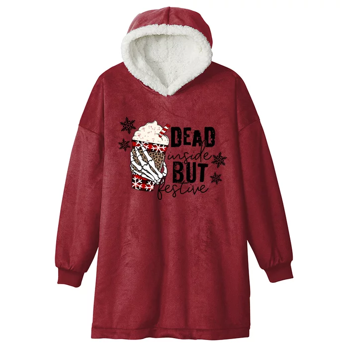 Funny Dead Inside But Festive Skeleton Hand Christmas Gift Hooded Wearable Blanket