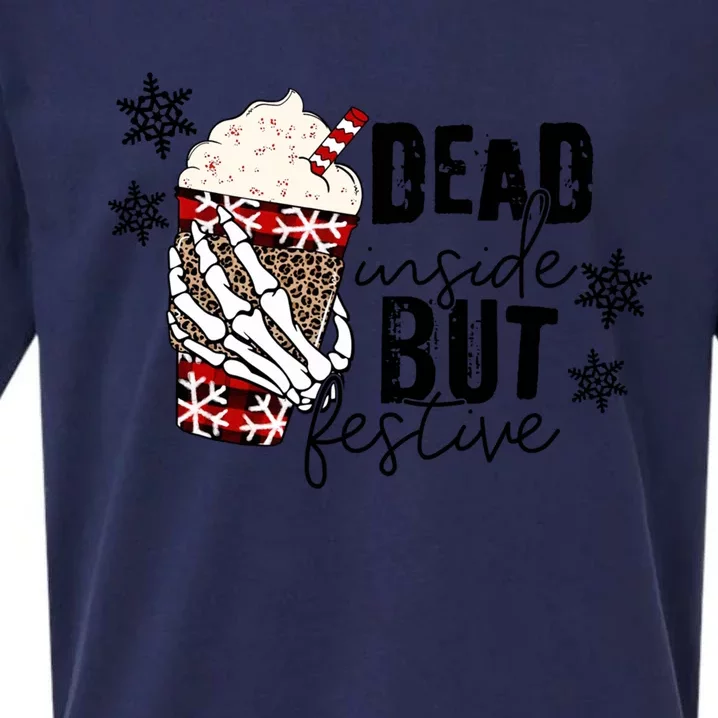 Funny Dead Inside But Festive Skeleton Hand Christmas Gift Sueded Cloud Jersey T-Shirt