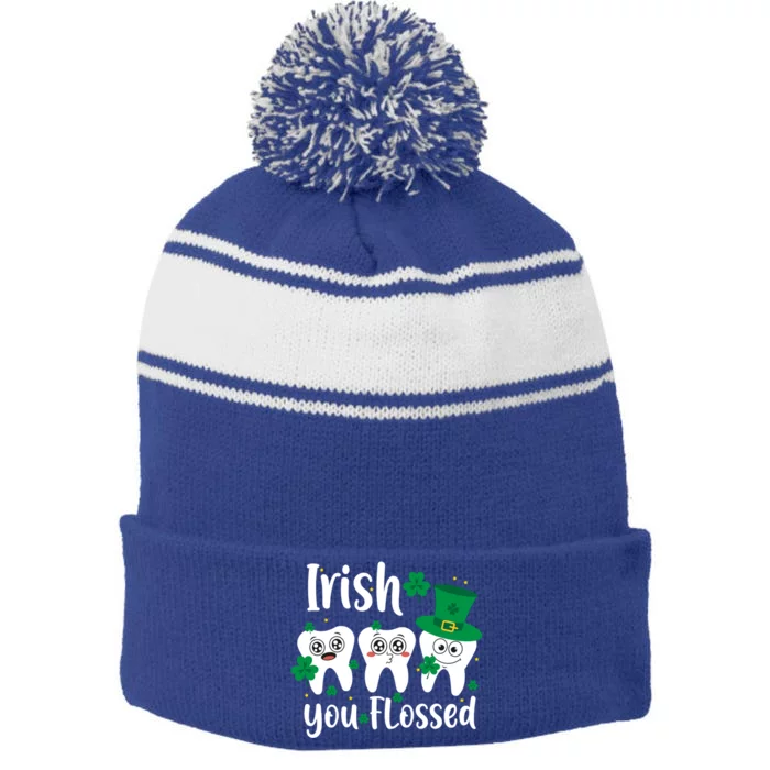 Funny Dentist Irish You Flossed Teeth St Patricks Day Gift Stripe Pom Pom Beanie