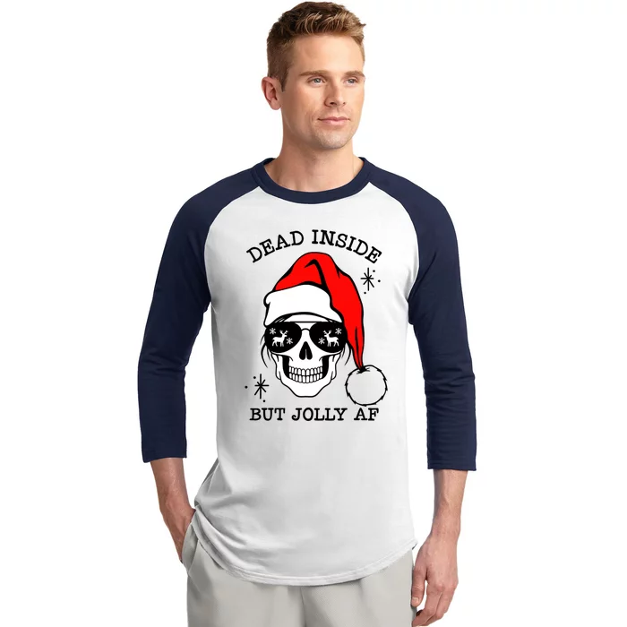 Funny Dead Inside But Jolly Af Skeleton Skull Santa Hat Xmas Gift Baseball Sleeve Shirt