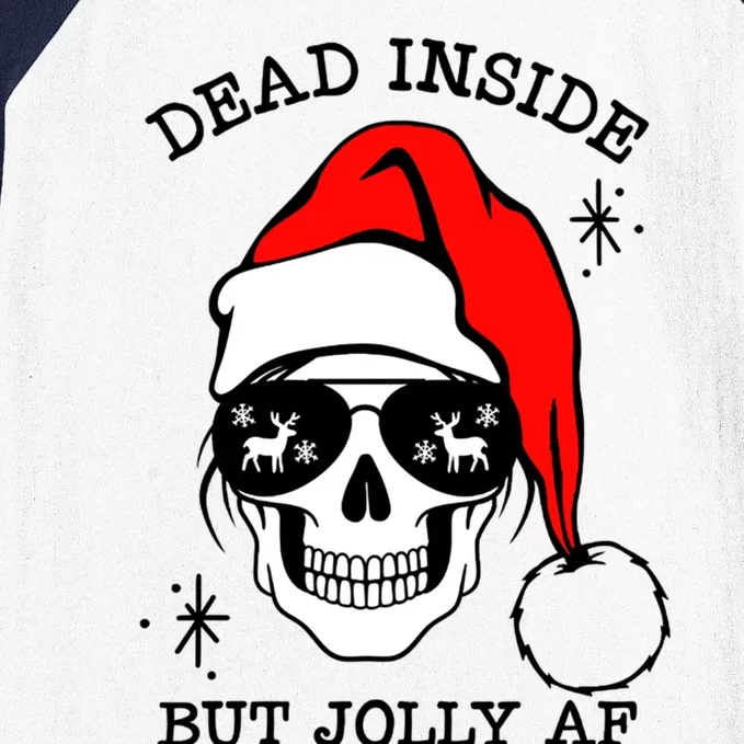 Funny Dead Inside But Jolly Af Skeleton Skull Santa Hat Xmas Gift Baseball Sleeve Shirt