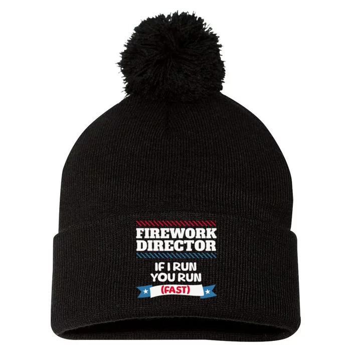 Fireworks Director If I Run You Run July 4th Independence Pom Pom 12in Knit Beanie