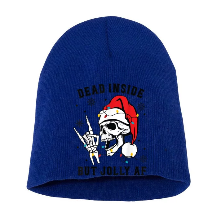 Funny Dead Inside But Jolly Af Gift Skeleton Christmas Gift Short Acrylic Beanie