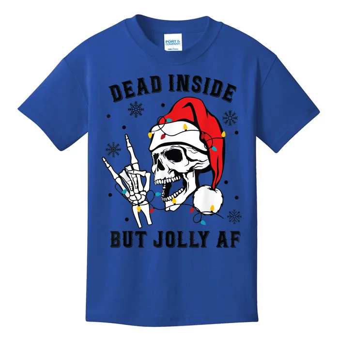 Funny Dead Inside But Jolly Af Gift Skeleton Christmas Gift Kids T-Shirt