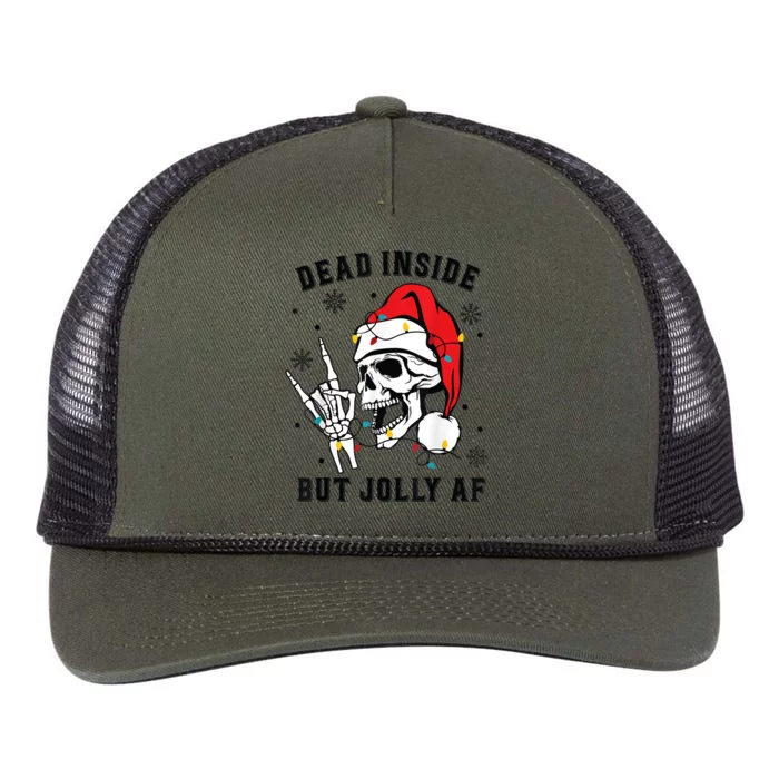 Funny Dead Inside But Jolly Af Gift Skeleton Christmas Gift Retro Rope Trucker Hat Cap