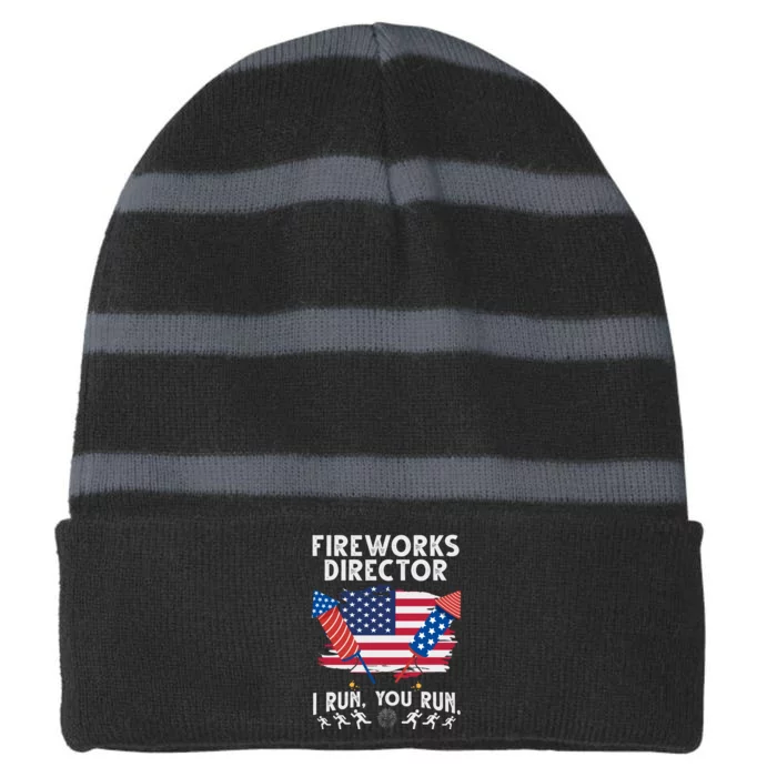 Fireworks Director I Run You Run 4th Of July Festive Striped Beanie with Solid Band