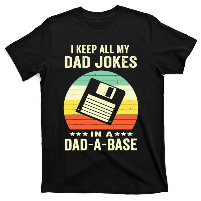 Funny Dad Jokes In Dadabase Vintage For Fathers Day T-Shirt