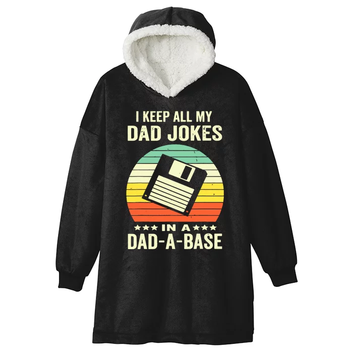 Funny Dad Jokes In Dadabase Vintage For Fathers Day Hooded Wearable Blanket