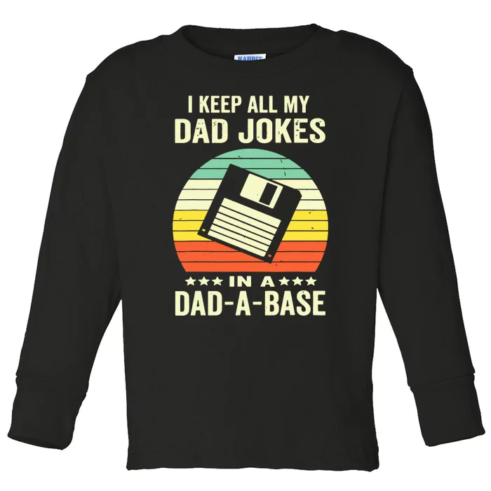 Funny Dad Jokes In Dadabase Vintage For Fathers Day Toddler Long Sleeve Shirt