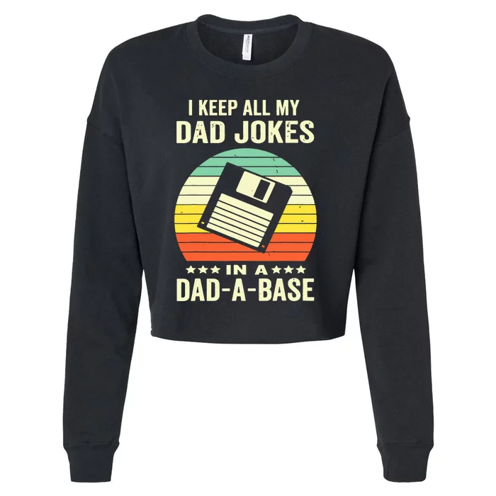 Funny Dad Jokes In Dadabase Vintage For Fathers Day Cropped Pullover Crew