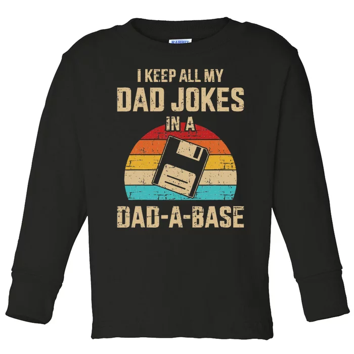 Funny Dad Jokes In Dadabase Vintage Toddler Long Sleeve Shirt