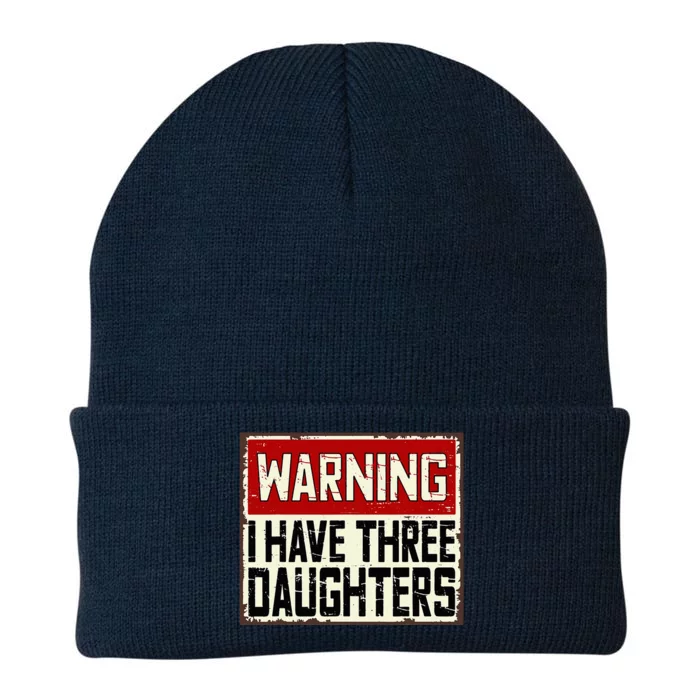 Funny Daddy Joke Warning I Have Three Daughters Knit Cap Winter Beanie