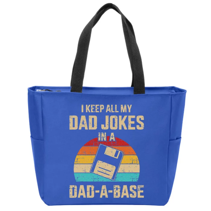 Funny dad jokes in dadabase vintage for father's day Zip Tote Bag