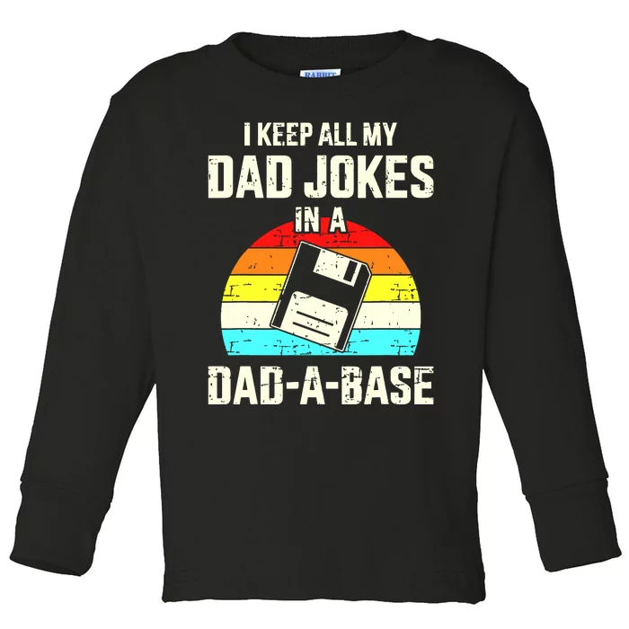 Funny Dad Jokes In Dadabase Vintage For Fathers Day Toddler Long Sleeve Shirt